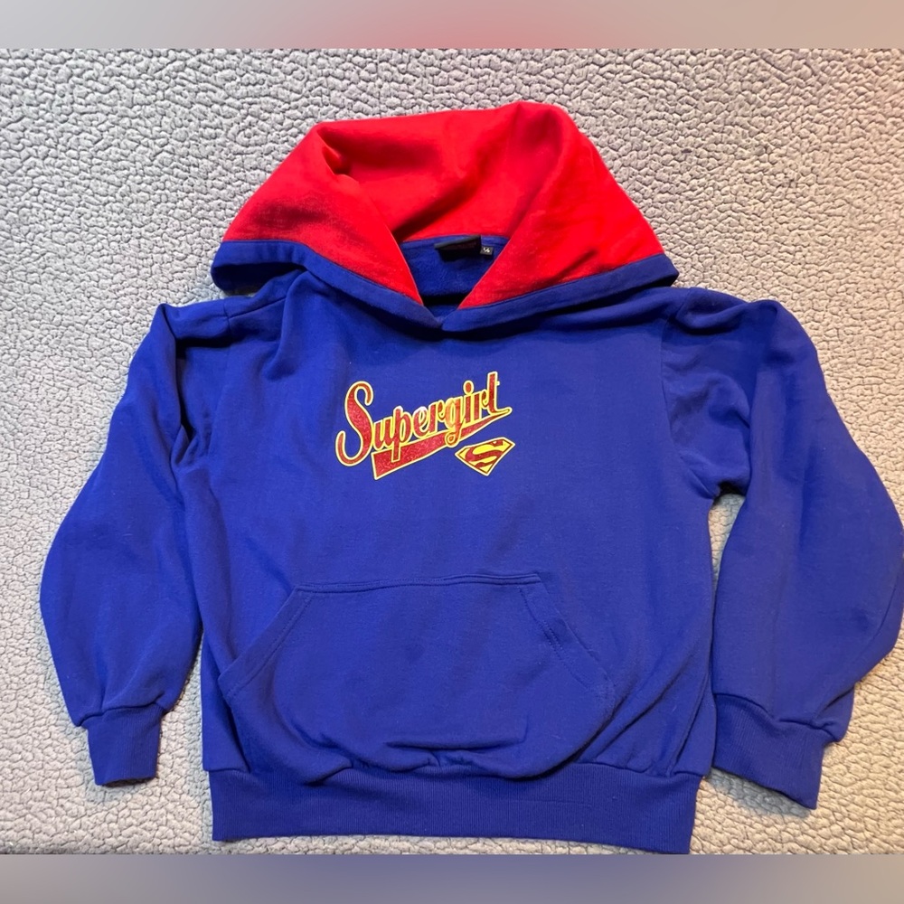 Dc Comics Supergirl Hooded Hoodie Sweatshirt Girls Size Large Blue And Red